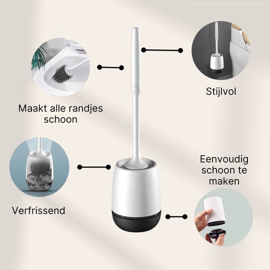 WC-/toiletborstel en houder 38 cm met zeeppompje 350 ml wit/zilver | Fun en Feest