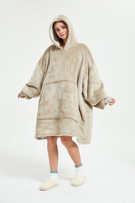 Rameli Hoodie deken - One size - Fleece deken - Superzacht en Warm - Extra Lang - Khaki