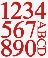 Pickup Brievenbusnummers huisnummers. Glanzend rood zelfklevend vinyl. 0 t/m 9 A t/m D. Cijfers 45 mm. Letters 22 mm