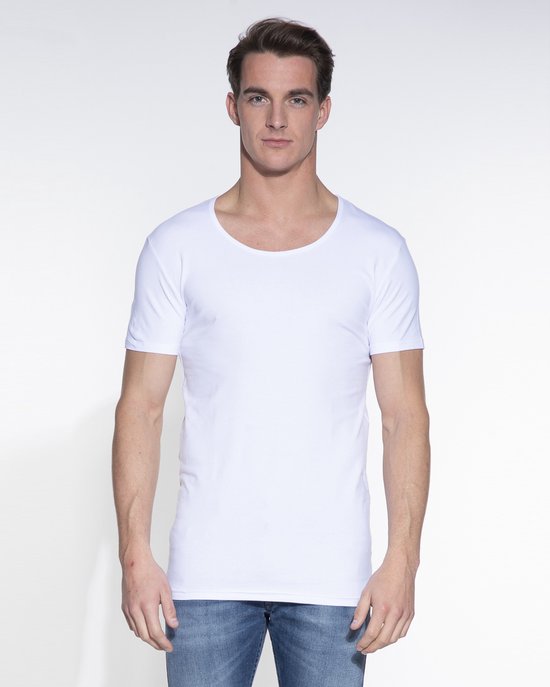 Garage 205 - Bodyfit T-shirt diepe ronde hals korte mouw wit S 95% katoen 5% elastan