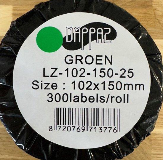 Dappaz Compatible Zebra Label Groen 102 X 150mm 300 Labels Per Rol 8795