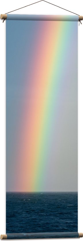 WallClassics - Textielposter - Heldere Regenboog Landend in Zeewater - 40x120 cm Foto op Textiel
