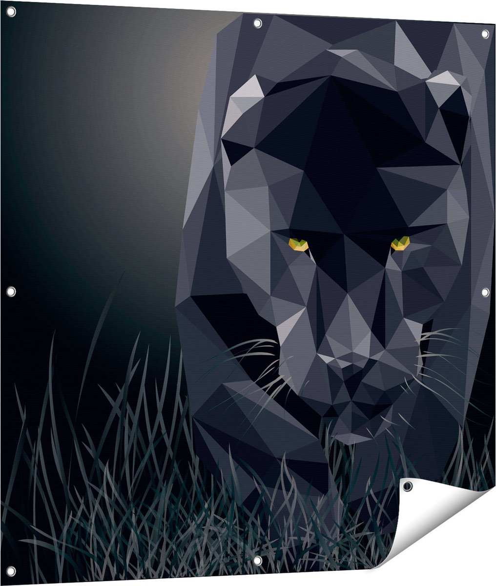 Gards Tuinposter Zwarte Panter van Origami - Abstract - 100x100 cm - Tuindoek - Tuindecoratie - Wanddecoratie buiten - Tuinschilderij Multikleur