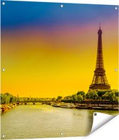 Gards Tuinposter Eiffeltoren in Parijs tijdens Zonsopgang - 90x90 cm - Tuindoek - Tuindecoratie - Wanddecoratie buiten - Tuinschilderij