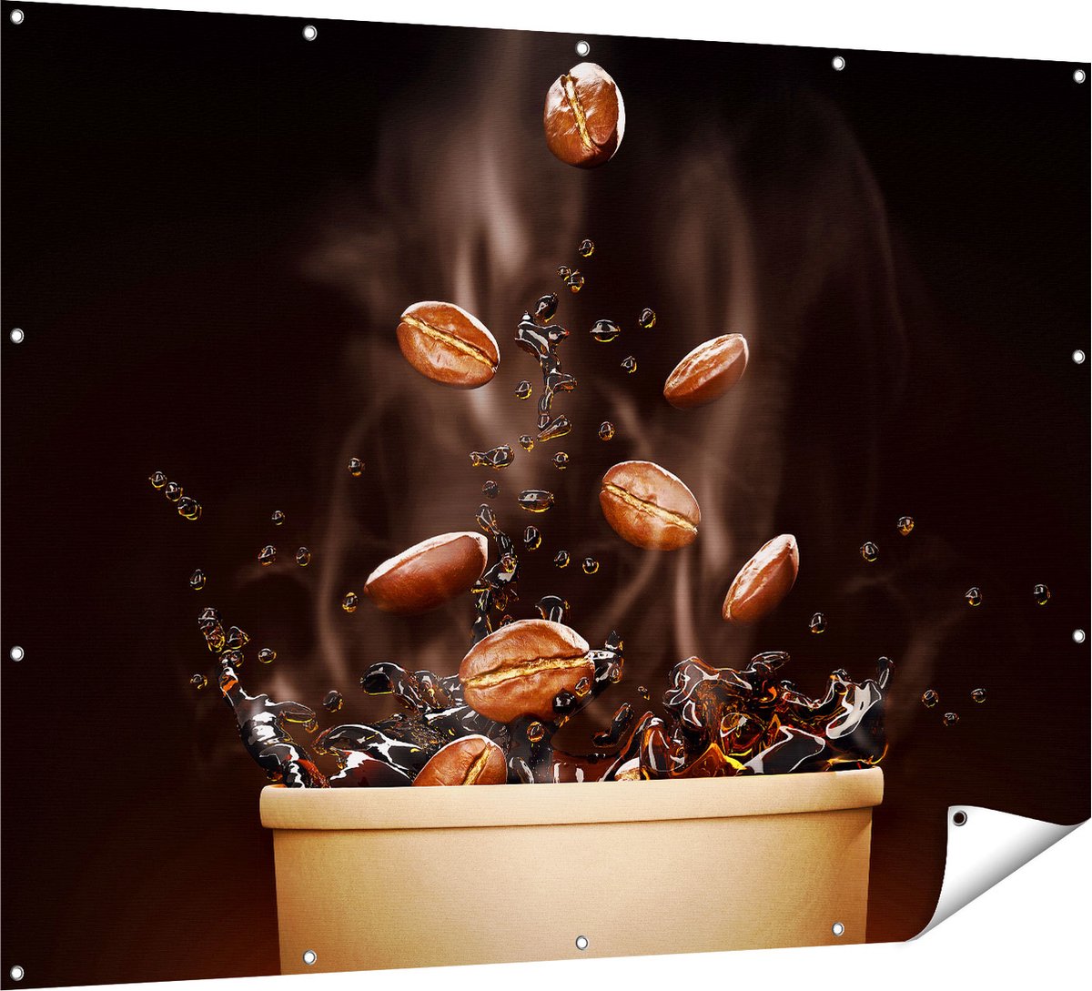 Gards Tuinposter Koffie Beker met Koffiebonen Erin - 160x120 cm - Tuindoek - Tuindecoratie - Wanddecoratie buiten - Tuinschilderij Multikleur