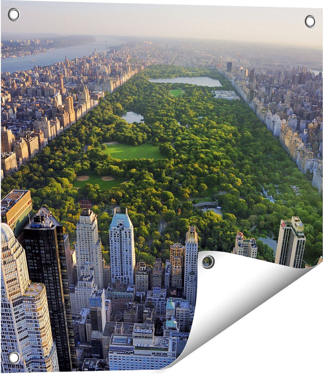 Gards Tuinposter Central Park in New York met Wolkenkrabbers - 50x50 cm - Tuindoek - Tuindecoratie - Wanddecoratie buiten - Tuinschilderij Multikleur