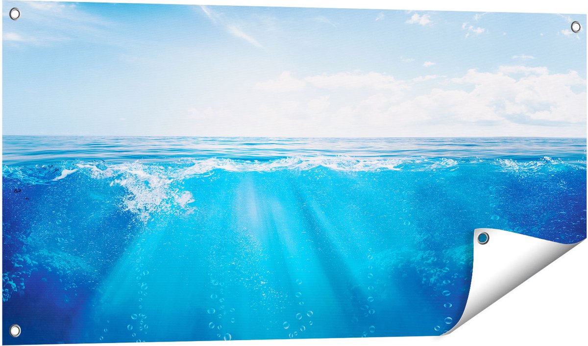 Gards Tuinposter Helder Blauwe Zee onder Water - 100x50 cm - Tuindoek - Tuindecoratie - Wanddecoratie buiten - Tuinschilderij Multikleur