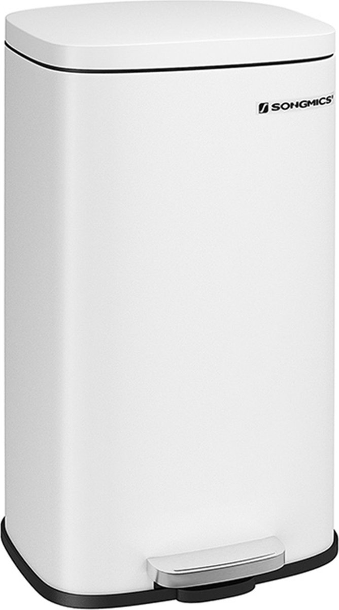 Signature Home Vibe2 Prullenbak - 30L Prullenbakken - Pedaalemmer van Staal - Afvalbak - Binnenemmer - Klapdeksel - Softclose - Wit - 35 x 23,8 x 63 cm
