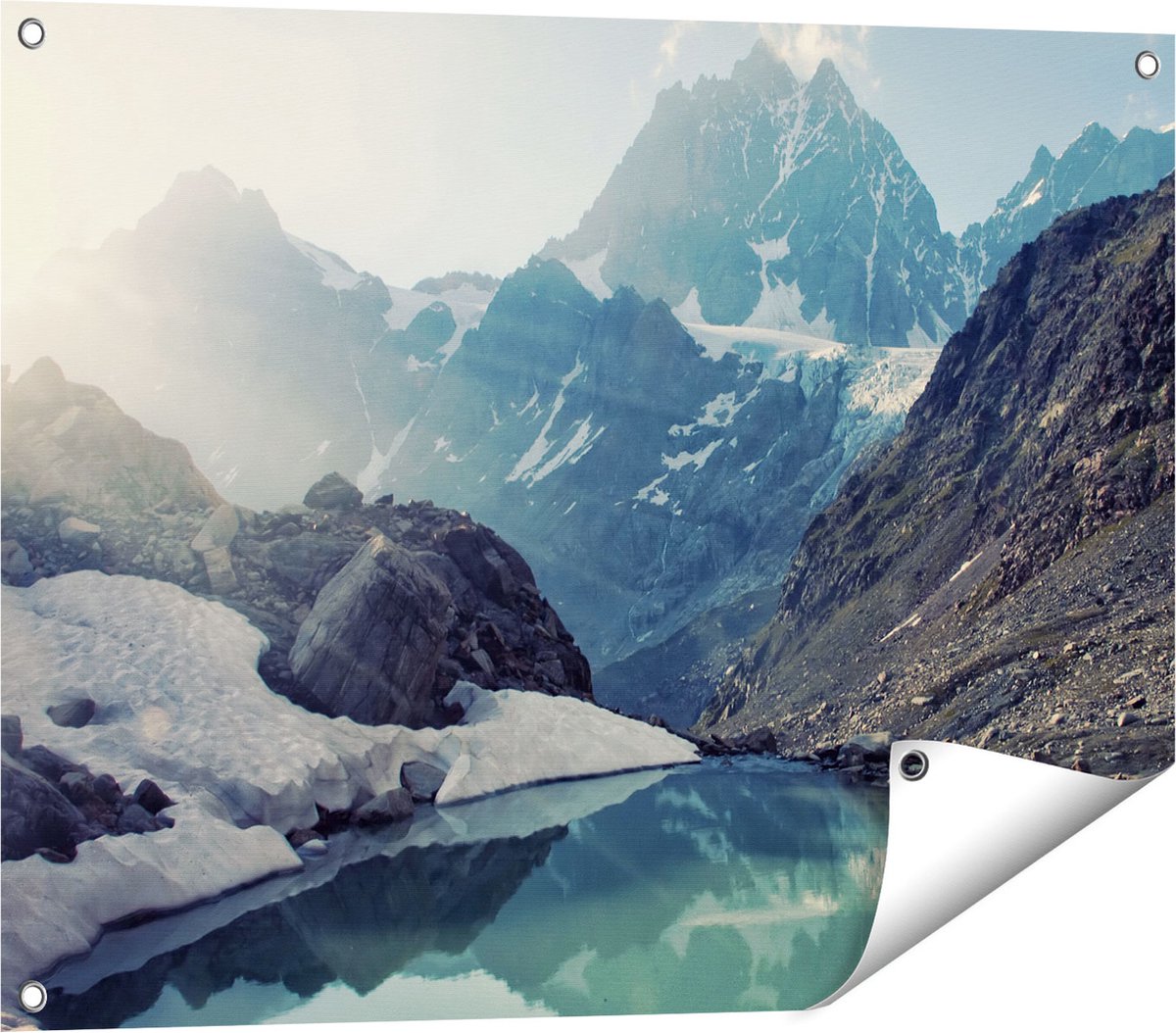 Gards Tuinposter Landschap berg meer - 80x60 cm - Tuindoek - Tuindecoratie - Wanddecoratie buiten - Tuinschilderij Multikleur