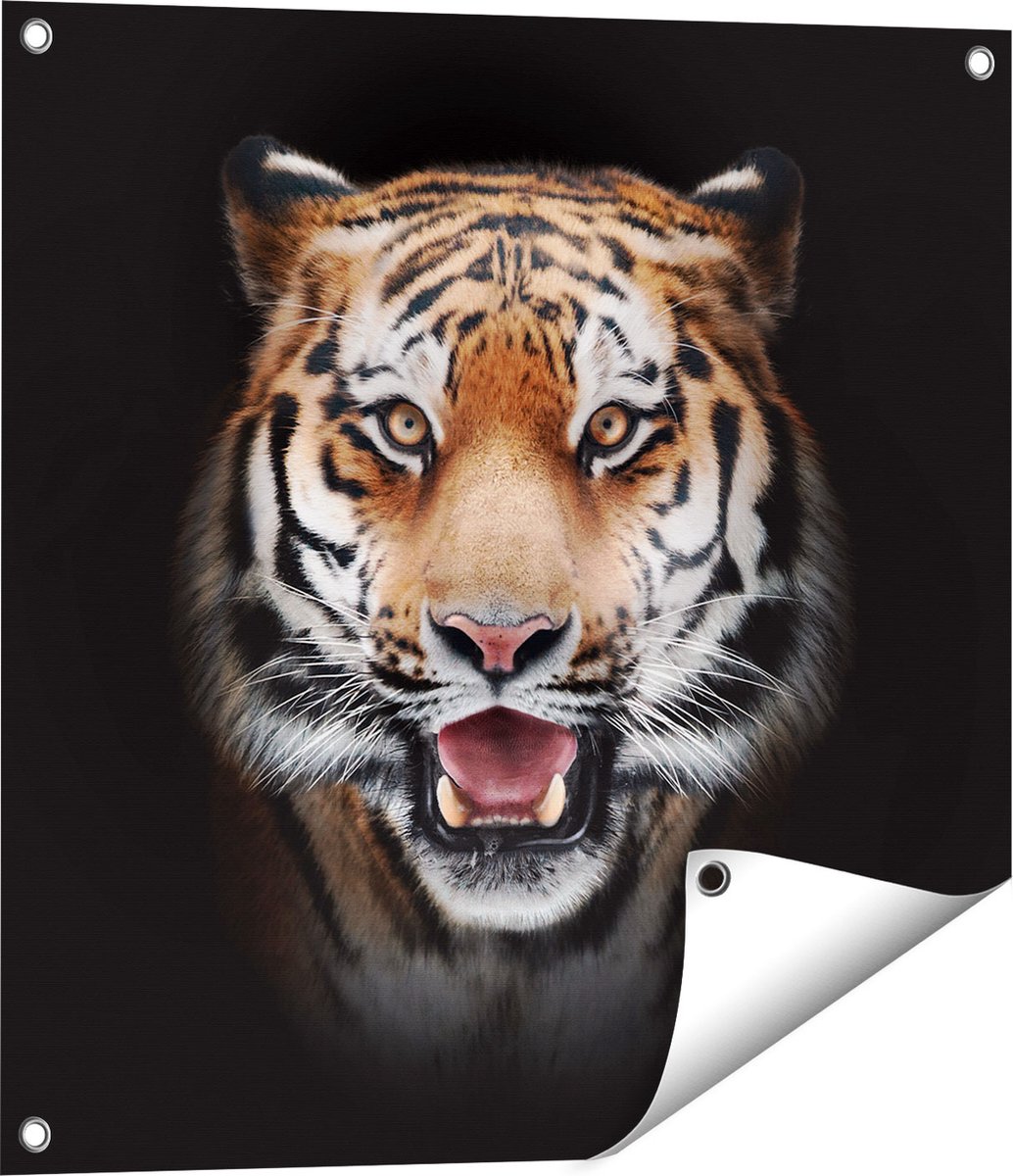Gards Tuinposter Tijgerkop - Tijger - 60x60 cm - Tuindoek - Tuindecoratie - Wanddecoratie buiten - Tuinschilderij Multikleur