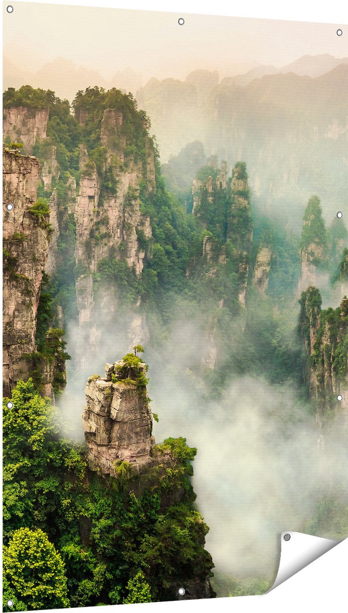 Gards Tuinposter Zhangjiajie Klif Bergen in China - 100x150 cm - Tuindoek - Tuindecoratie - Wanddecoratie buiten - Tuinschilderij Multikleur