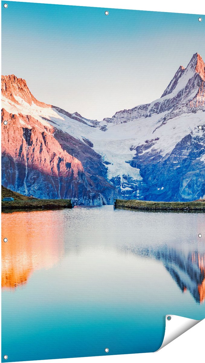 Gards Tuinposter Bergen Landschap bij het Meer - 100x150 cm - Tuindoek - Tuindecoratie - Wanddecoratie buiten - Tuinschilderij Multikleur