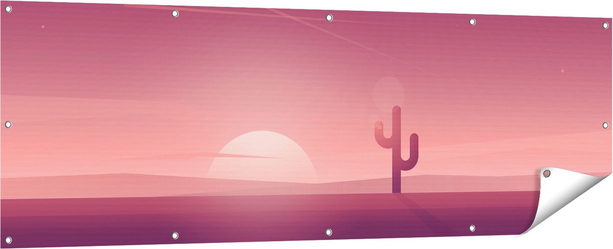 Gards Tuinposter Zonsondergang in de Woestijn met een Cactus - 180x60 cm - Tuindoek - Tuindecoratie - Wanddecoratie buiten - Tuinschilderij Multikleur