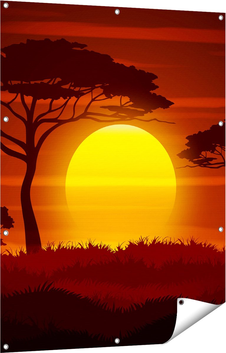 Gards Tuinposter Zonsondergang in de Savanne - Abstract - 90x120 cm - Tuindoek - Tuindecoratie - Wanddecoratie buiten - Tuinschilderij Multikleur