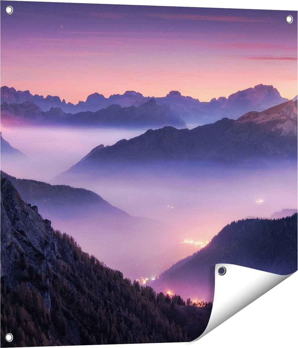 Gards Tuinposter Bergen Landschap in Itali� tijdens Zonsondergang - 70x70 cm - Tuindoek - Tuindecoratie - Wanddecoratie buiten - Tuinschilderij Multikleur
