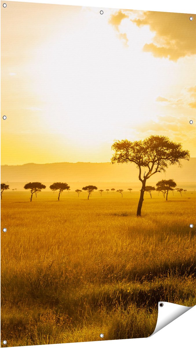 Gards Tuinposter Zonsondergang in de Savanne - 100x150 cm - Tuindoek - Tuindecoratie - Wanddecoratie buiten - Tuinschilderij Multikleur