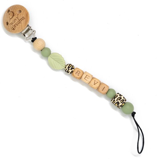 Wavy Dreams - Combiset Speenkoord & Sleutelhanger / Luiertashanger - Speenkoord met naam - Jongen - Kraamcadeau - Groen - Speenketting met naam - Sleutelhanger met naam - Model Revi van Wavy Dreams — afbeelding 4