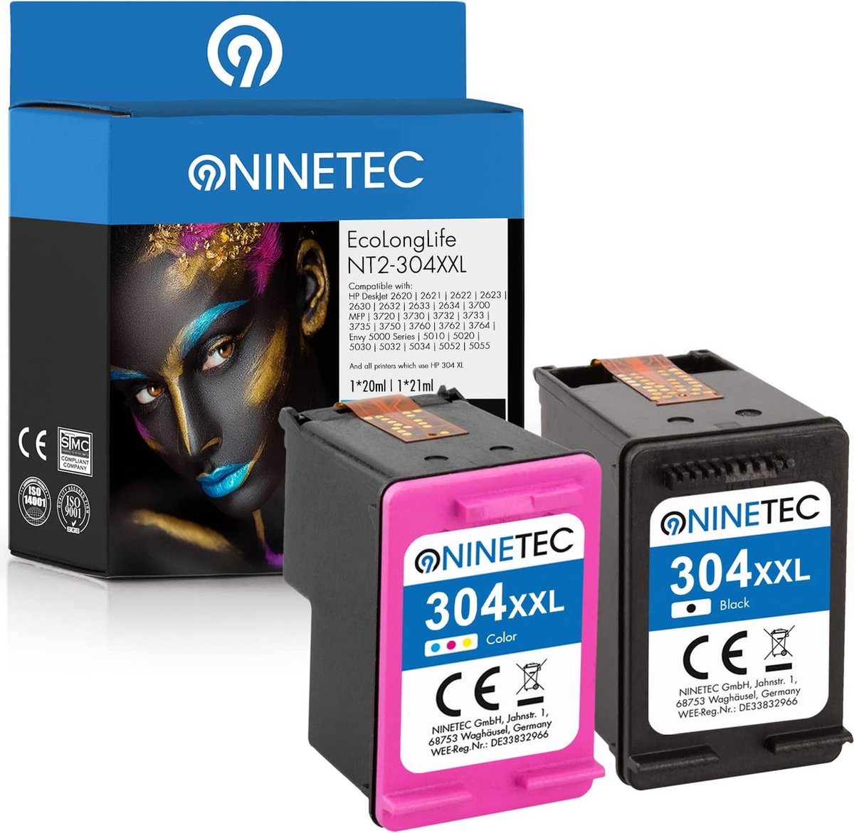 NINETEC EcoLonglife XXL Set de 2 cartouches compatibles avec HP 304XL HP304  Noir 20 ml... | bol.com