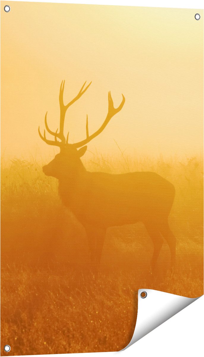 Gards Tuinposter Hert tijdens de Mist - 60x90 cm - Tuindoek - Tuindecoratie - Wanddecoratie buiten - Tuinschilderij Multikleur