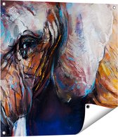 Gards Tuinposter Getekende Olifant van Dichtbij - Abstract - 70x70 cm - Tuindoek - Tuindecoratie - Wanddecoratie buiten - Tuinschilderij