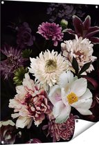 Gards Tuinposter Diverse Bloemen op Zwart Achtergrond - 80x100 cm - Tuindoek - Tuindecoratie - Wanddecoratie buiten - Tuinschilderij