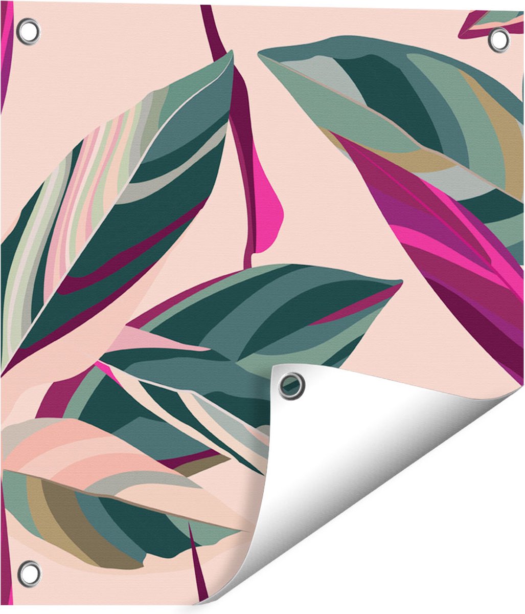 Gards Tuinposter Bloem Bladeren - Bloemen - Abstract - 40x40 cm - Tuindoek - Tuindecoratie - Wanddecoratie buiten - Tuinschilderij Multikleur