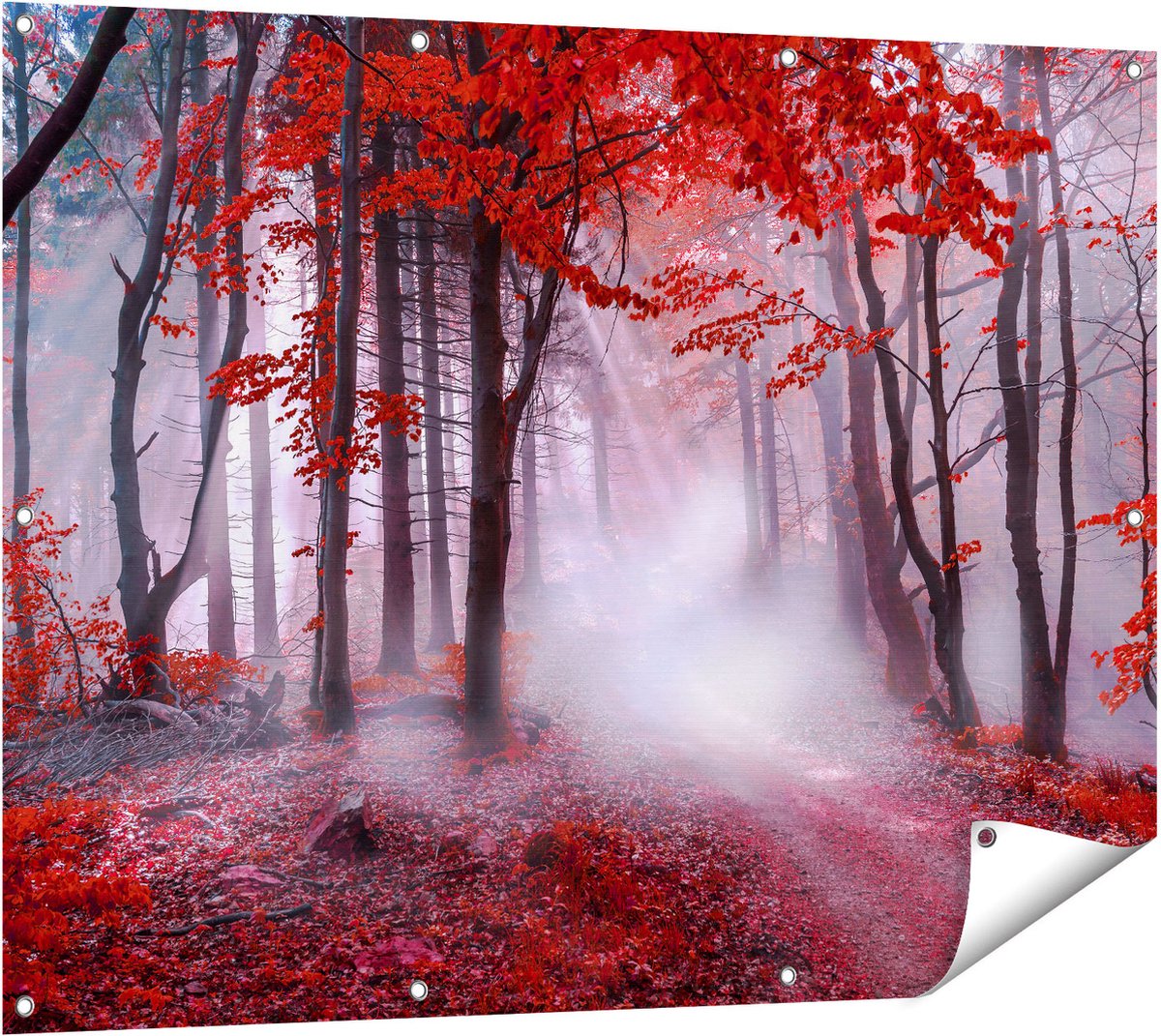 Gards Tuinposter Rood Bos met Bomen - 120x90 cm - Tuindoek - Tuindecoratie - Wanddecoratie buiten - Tuinschilderij Multikleur