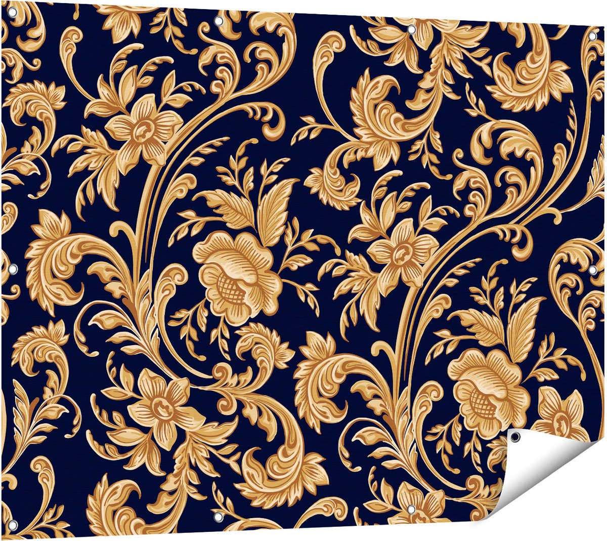 Gards Tuinposter Decoratieve Gouden Bloemen Achtergrond - 120x90 cm - Tuindoek - Tuindecoratie - Wanddecoratie buiten - Tuinschilderij Multikleur