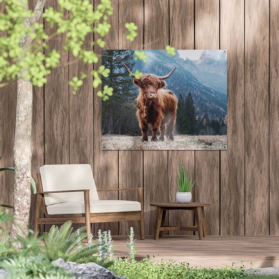 Gards Garden Poster Vache Highlander écossaise dans les Montagnes - 100x80 cm - Toile de jardin - Décoration de jardin - Décoration murale extérieure - Peinture de jardin