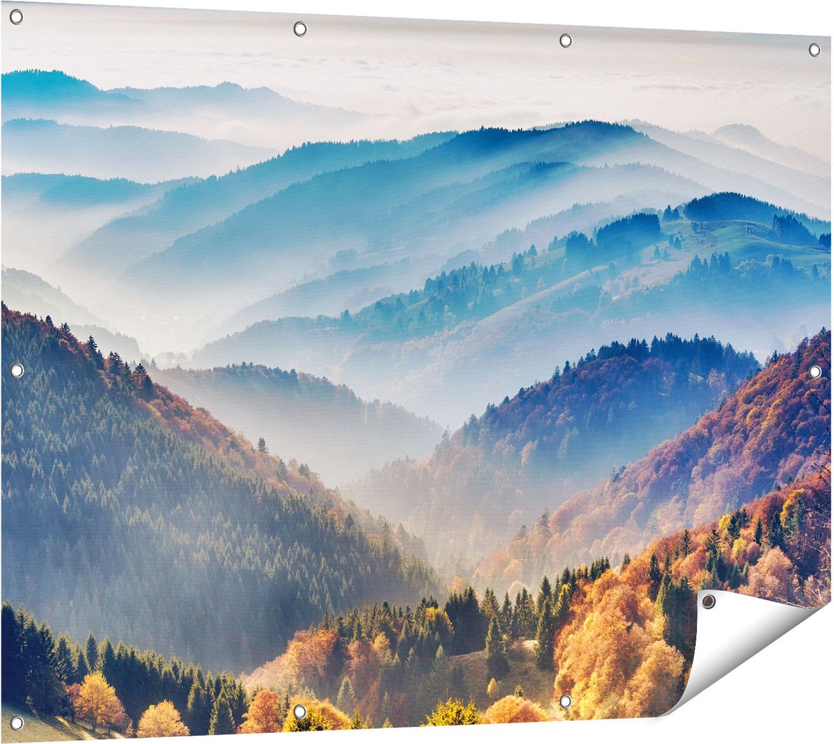Gards Tuinposter Heuvel Landschap van het Zwarte Wout Bos - 120x90 cm - Tuindoek - Tuindecoratie - Wanddecoratie buiten - Tuinschilderij Multikleur