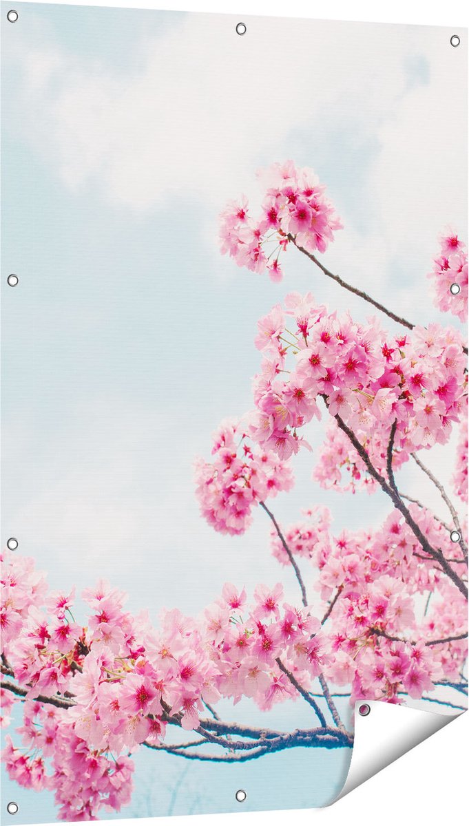 Gards Tuinposter Roze Bloesemboom - Bloemen - 80x120 cm - Tuindoek - Tuindecoratie - Wanddecoratie buiten - Tuinschilderij Multikleur