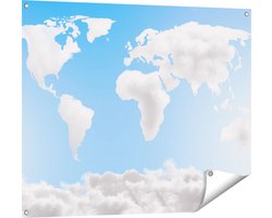 Gards Tuinposter Wereldkaart Gemaakt van Wolken - 100x80 cm - Tuindoek - Tuindecoratie - Wanddecoratie buiten - Tuinschilderij
