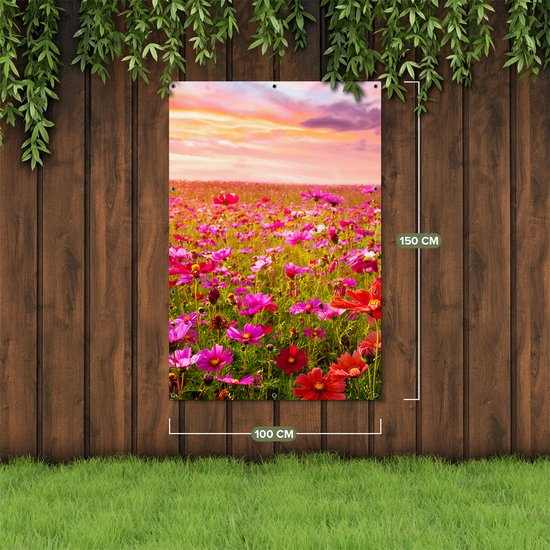 Gards Poster de jardin Champ de fleurs Kosmos coloré - 100x150 cm - Toile de jardin - Décoration de jardin - Décoration murale extérieure - Peinture de jardin