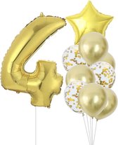 Verjaardag Versiering Meisje Goud - 4 jaar - 10 stuks - Ballonnen - Cijferballon - Kinderfeestje Goud - Bruiloft - Feestversiering - Goude Ballonnen Meisje - Helium - Leeftijdballon - Folieballon - Goude Versiering - Goud kleurige Ballonnen