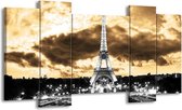 GroepArt - Schilderij - Eiffeltoren - Grijs, Bruin, Zwart - 120x65 5Luik - Foto Op Canvas - GroepArt 6000+ Schilderijen 0p Canvas Art Collectie - Wanddecoratie