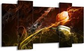 GroepArt - Schilderij - Tulp - Oranje, Groen, Geel - 120x65 5Luik - Foto Op Canvas - GroepArt 6000+ Schilderijen 0p Canvas Art Collectie - Wanddecoratie