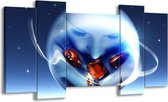 GroepArt - Schilderij - Cirkel - Blauw, Bruin - 120x65 5Luik - Foto Op Canvas - GroepArt 6000+ Schilderijen 0p Canvas Art Collectie - Wanddecoratie