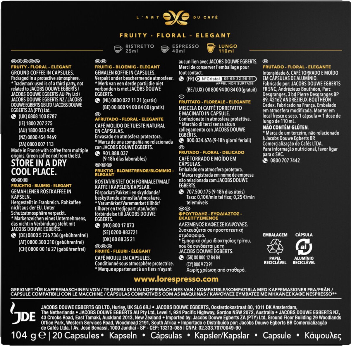 thumbnail: L'OR Espresso Lungo Elegante Koffiecups - 100 Capsules - Voor Nespresso Machines