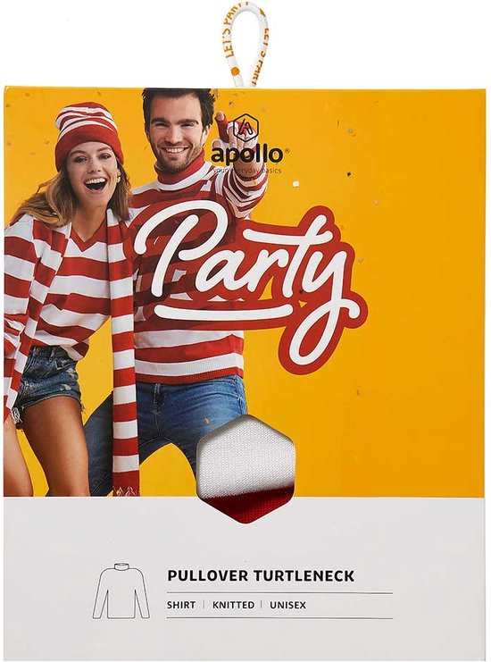 Pull Carnaval Tricoté - Col Roulé - Rouge - Wit - Taille L - Déguisements - Déguisements Femme - Costumes Carnaval Homme - Apollo