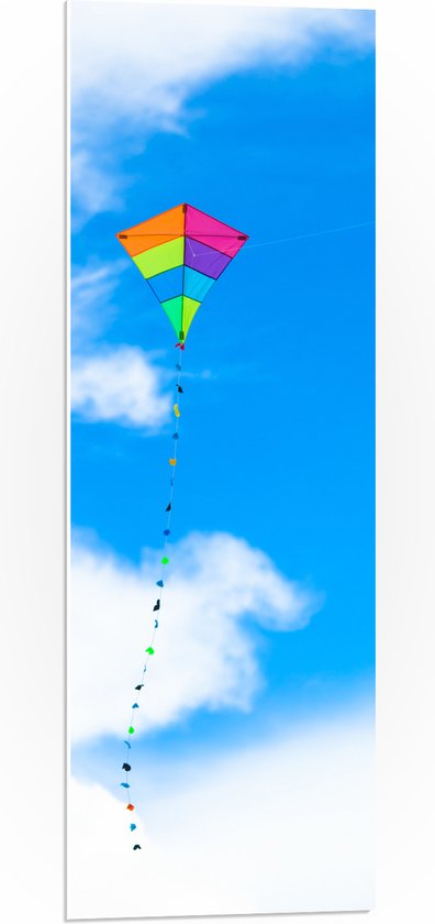 PVC Schuimplaat - Foto van Kleurrijke Vlieger onder Schapenwolken - 30x90 cm Foto op PVC Schuimplaat (Met Ophangsysteem)