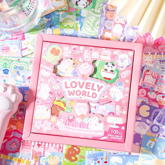 Lovely world 500 stickers voor kinderen en volwassenen - 100 stickervellen - Cute schattige Kawaii glitter sticker