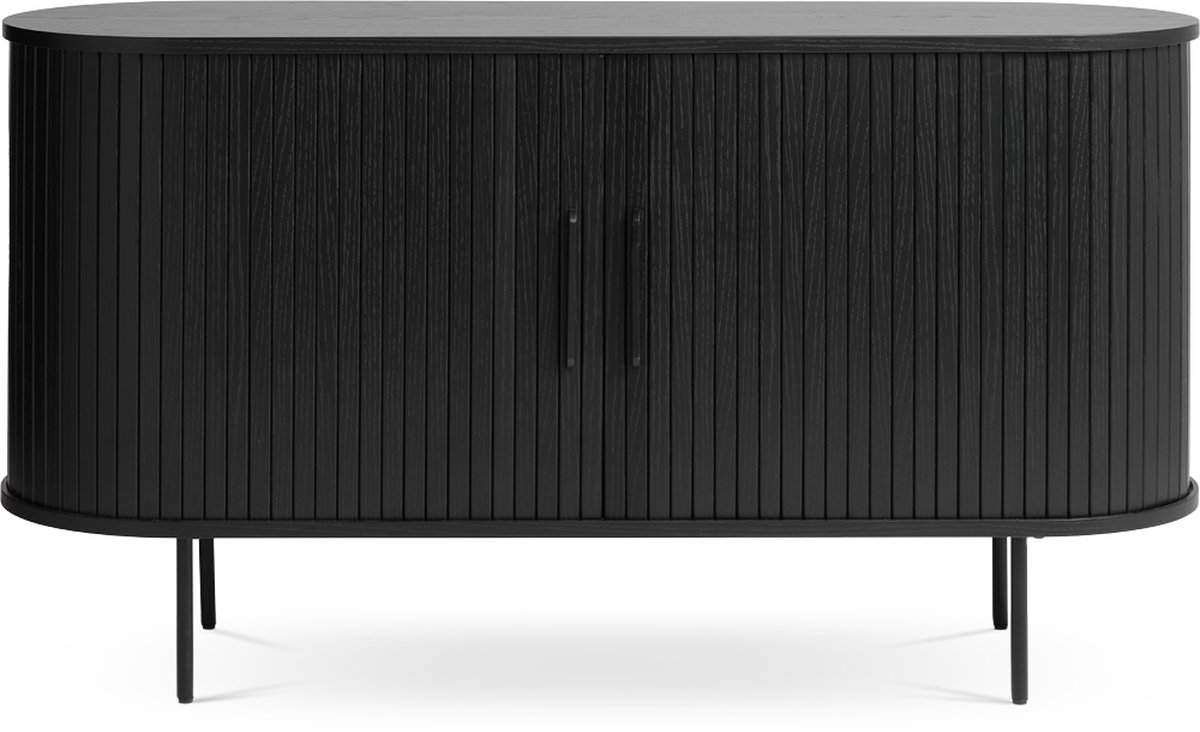 Olivine Lenn Sideboard Zwart - Hout - Dressoir - met Schuifdeuren - Verstelbare Planken - Ovaal - Modern - Opbergkast - 140 x 45 x 76 cm