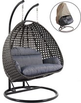 Hangstoel Dubai met Beschermhoes - Zwart frame - met Luxe Kussen -146*70*124 - 2 persoons schommelstoel