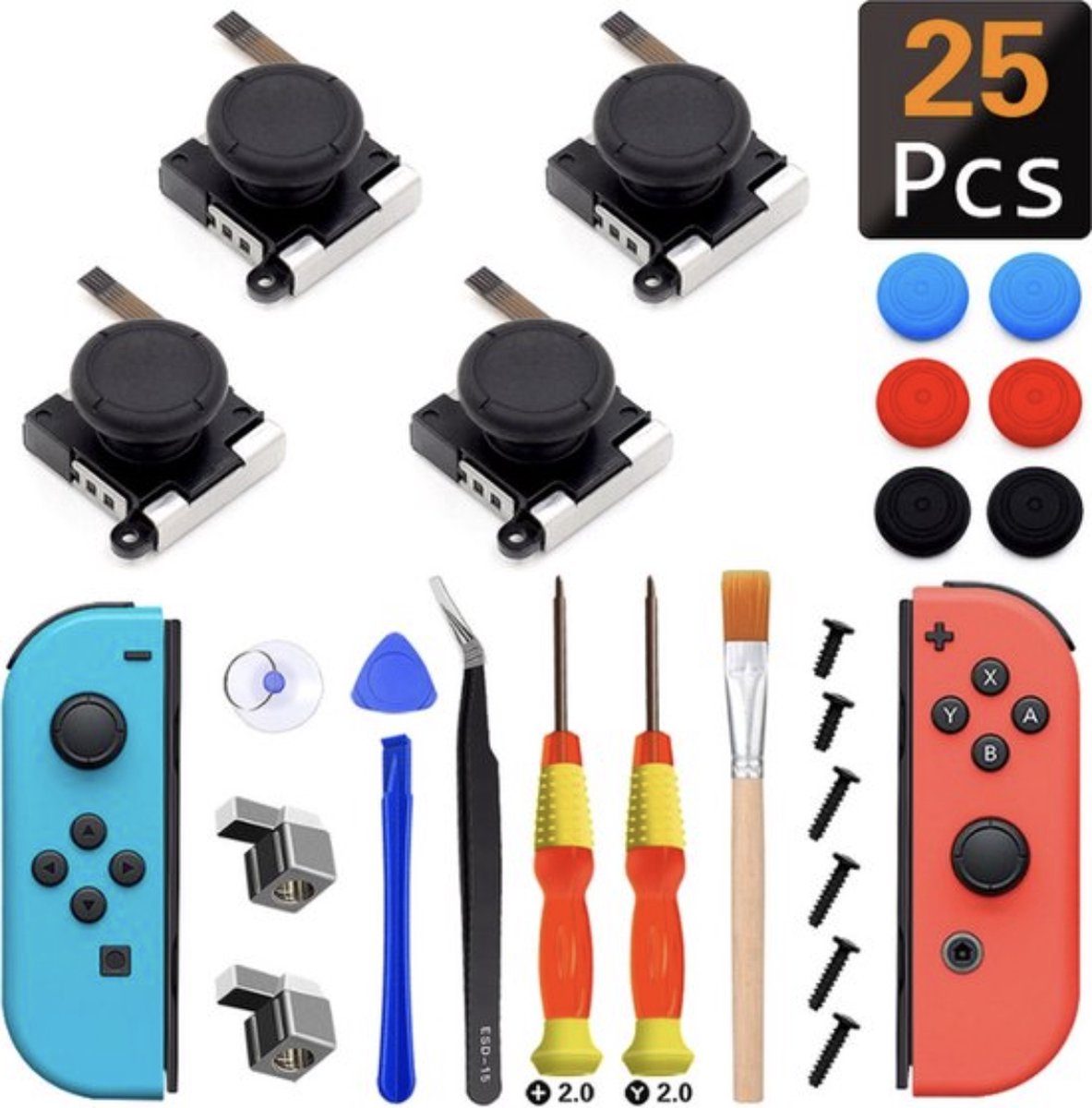 Heuts Goods | LUXE 25 In 1 reparatieset geschikt voor de Nintendo Switch controllers | Voor reparatie van 4 Joy-cons | Nintendo switch Accessoires | Inclusief Handleiding