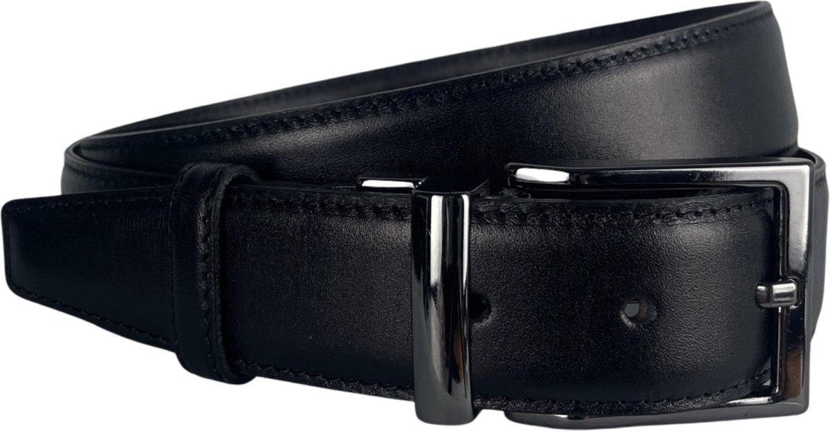 Riem Heren - Zwart En Donkerbruin - Echt leer - 3.5 cm Breed - Maat 115 (Taille tot 100 cm) - Dubbelzijdig -Arrigo