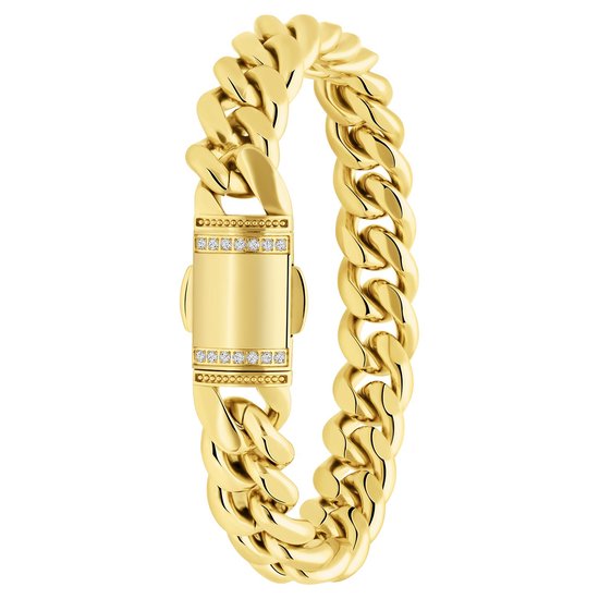 Lucardi Heren Gerecycled stalen goldplated armband - Armband - Staal - Goudkleurig - 19 cm