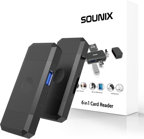 Sounix® SD Kaartlezer - USB A/Type C/MicroUSB - SD Kaartlezer voor Flashdrive,SD,Micro SD - Zwart-UCX61200 - Sounix