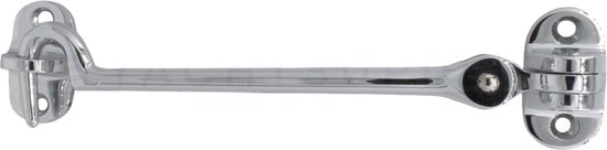 Een lange, slanke metalen windhaak met een gebogen haak en een ovaal bevestigingsdeel.