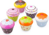 New Classic Toys - Houten Speelgoed Cupcakes Set - 6 Stuks in Geschenkdoos - Speelgoedeetset