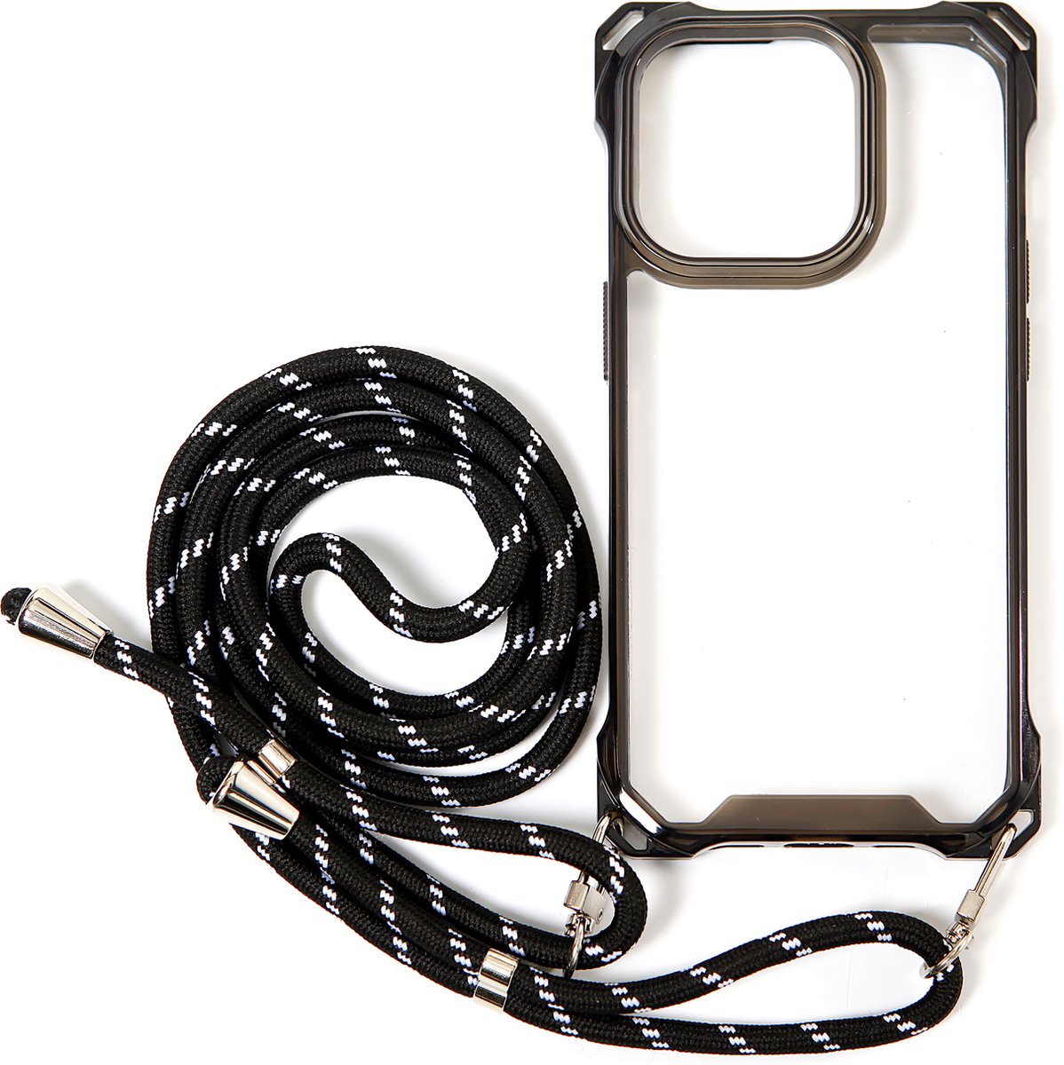Hoesje geschikt voor iPhone 14 Pro - Backcover - Koord - Extra valbescherming - TPU - Zwart